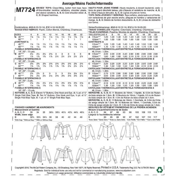 McCalls Sewing Pattern 7724 Misses Tops Cold Shoulder Size 14-22 - Picture 2 of 5